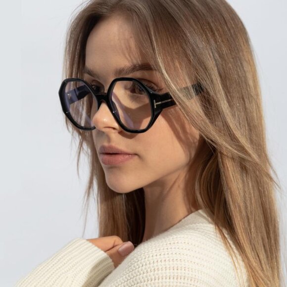 Tom Ford FT5967-B 001 Eyeglasses Black 53mm Geometric Frame - Picture 1 of 9